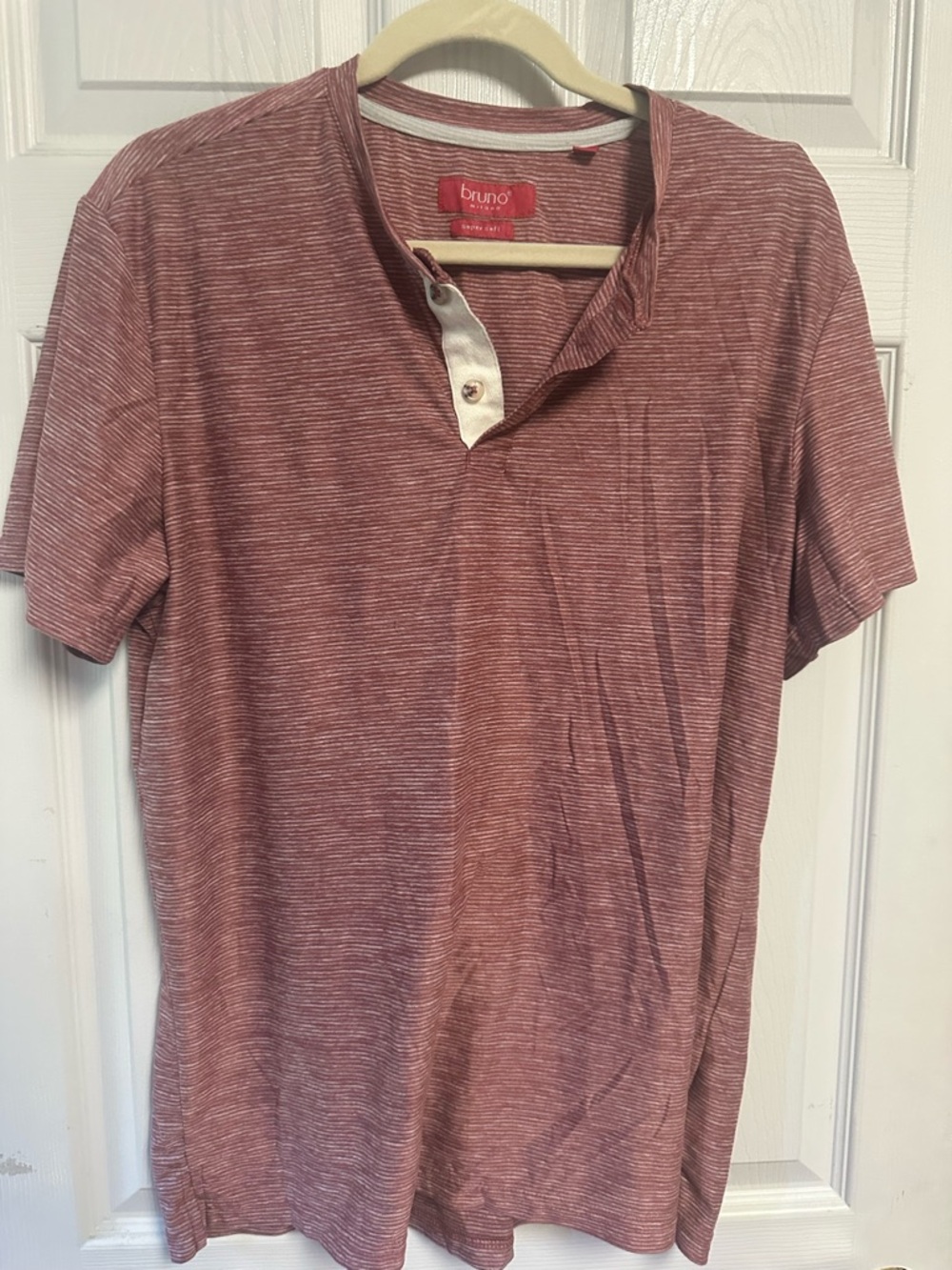 Bruno Short-Sleeve Henley in Dusty Rose Stripe